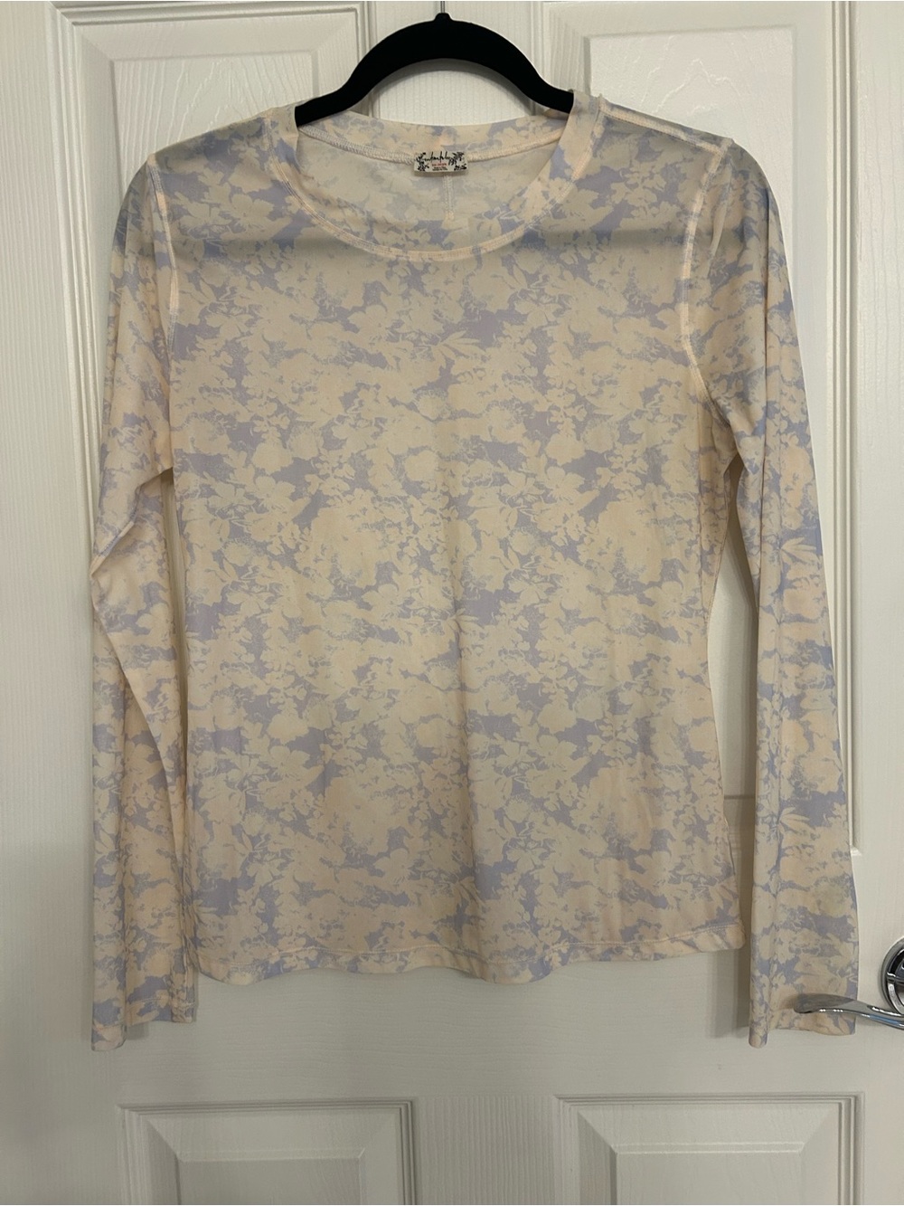 Free People sheer Long Sleeve top - Cream & Light Blue
